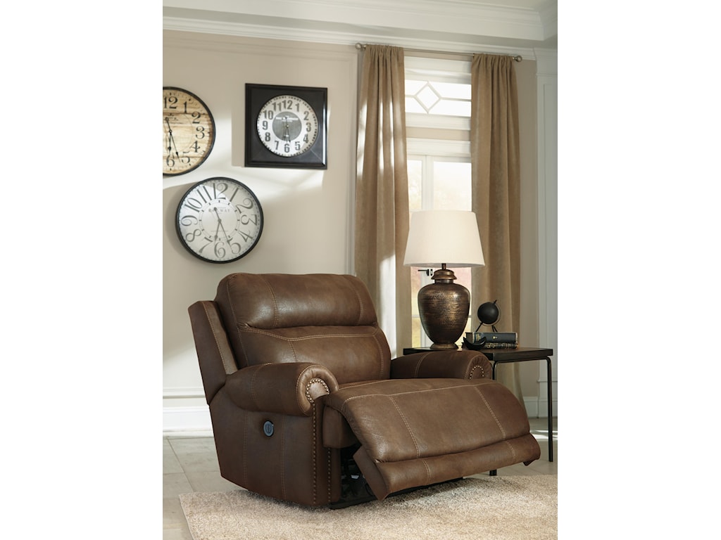 Signature Design by Ashley Austere Brown Zero Wall Power Wide Recliner with Rolled Arms